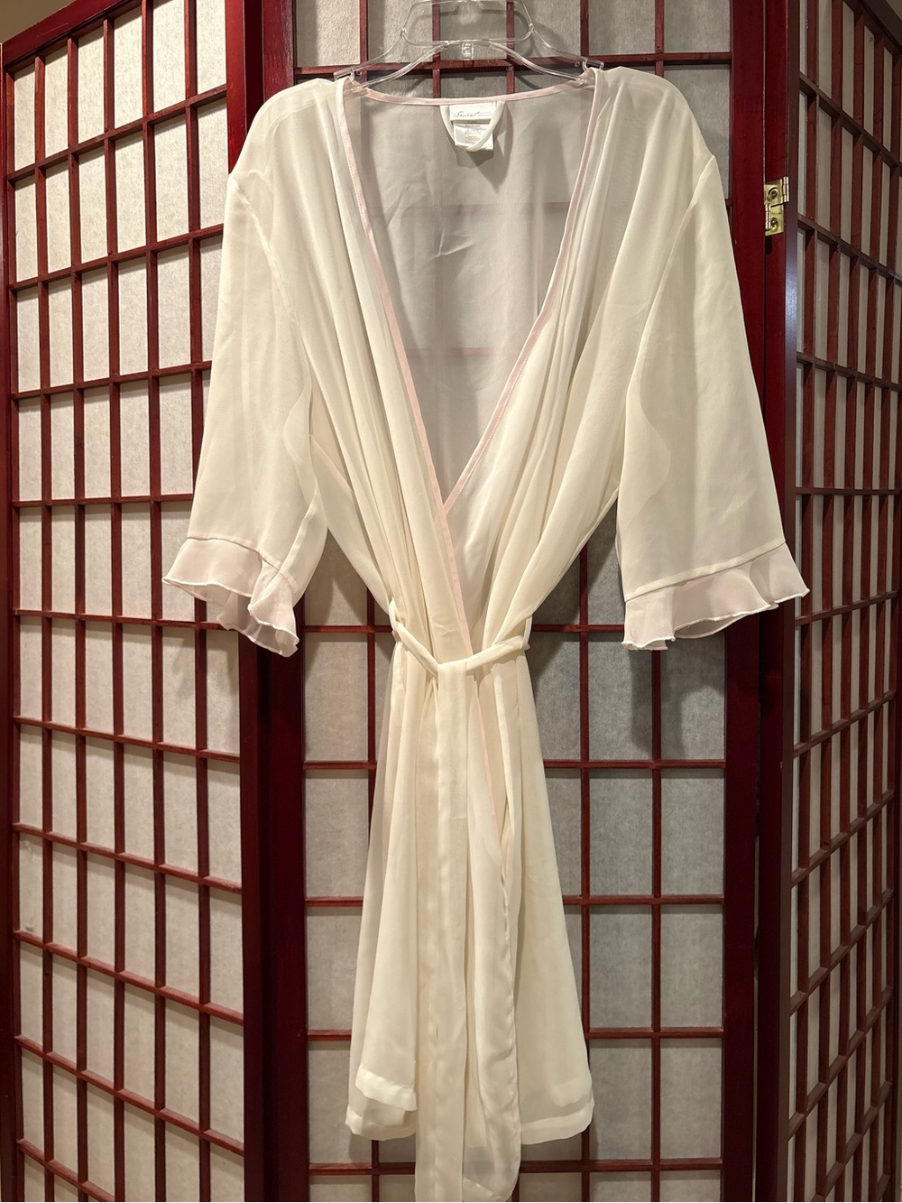 Secret Treasures Sheer Cream Robe with Satin Trim
